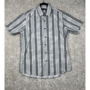 Above Man Shirt XL Black White Geometric Print Button Up Stretch